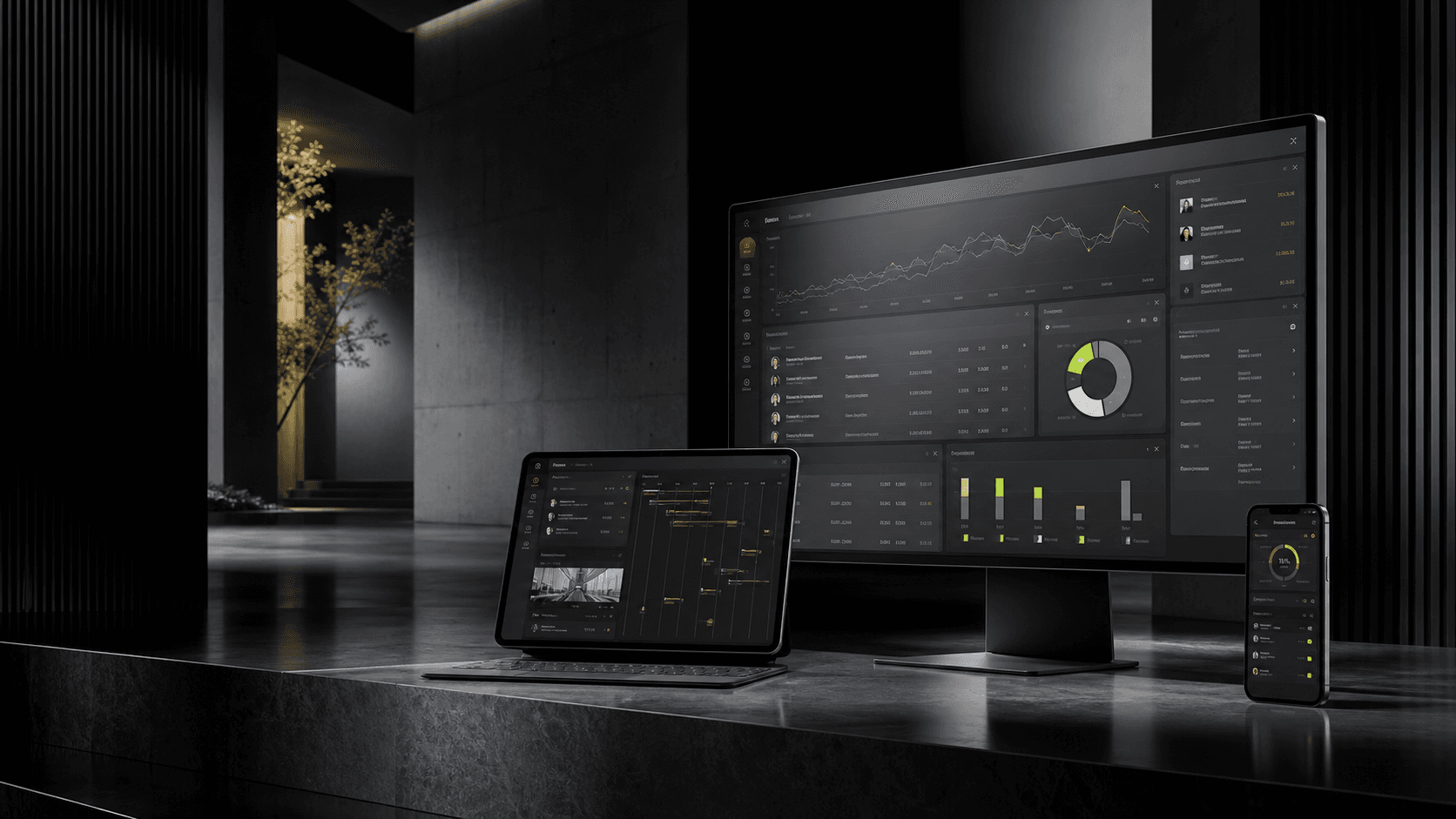 BIZOS connected business operating system shown across desktop, tablet and mobile